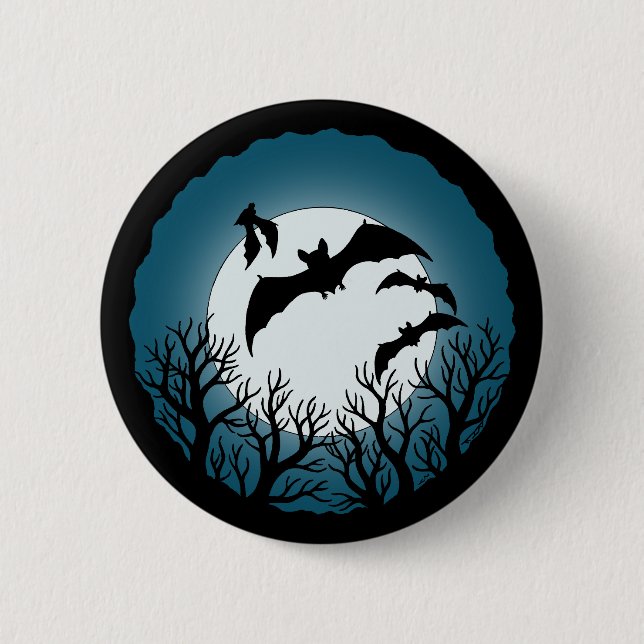 Bats and Trees Against the Moon Button (Front)