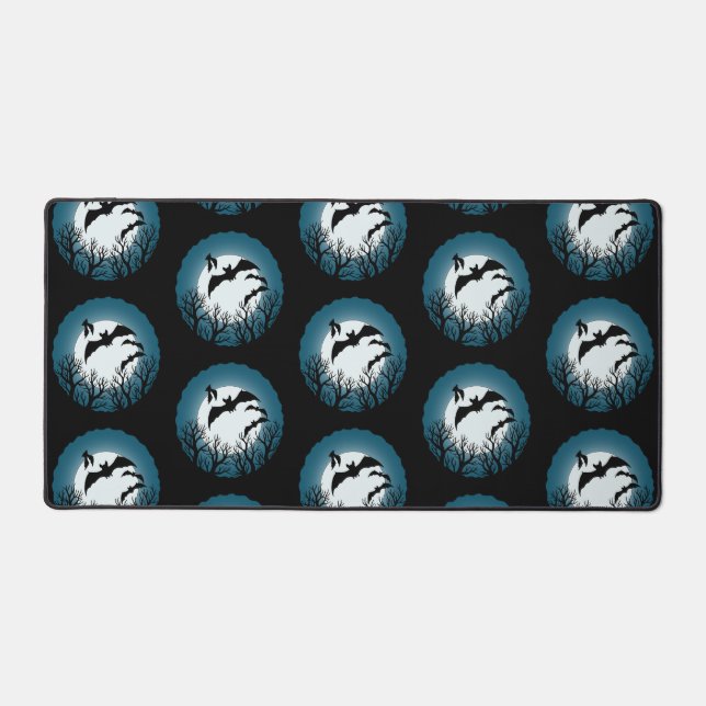 Bats and Trees Against the Moon Desk Mat (Front)