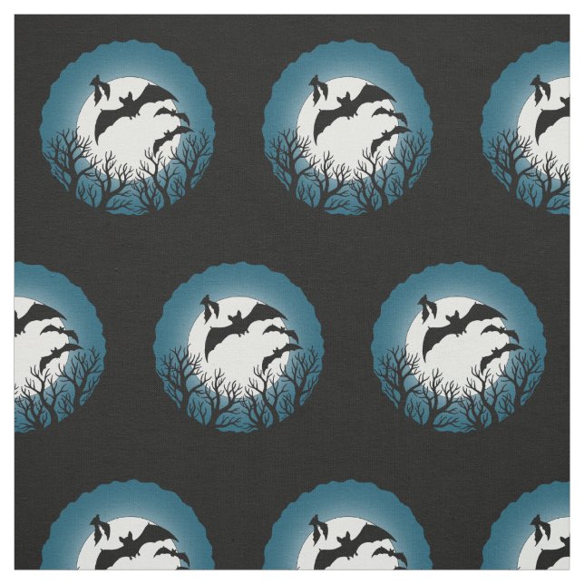 Bats and Trees Against the Moon Fabric (Swatch)
