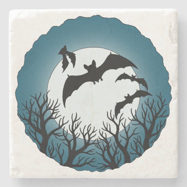 Bats and Trees Against the Moon Stone Coaster (Front)