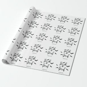Bats And Trick Or Treat Script Text Halloween Wrapping Paper