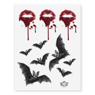 Bats and Vampire Blood red lipstick marks Temporary Tattoos