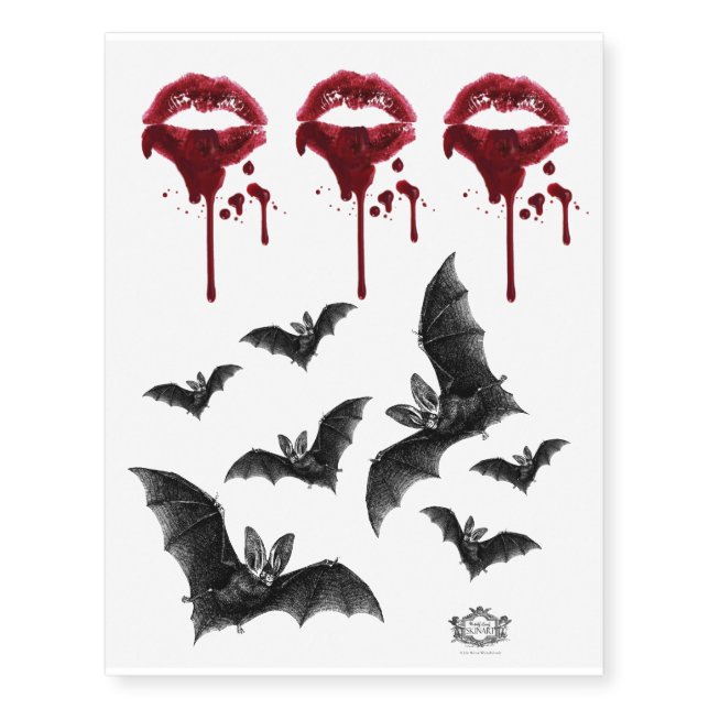 Bats and Vampire Blood red lipstick marks Temporary Tattoos (Front)
