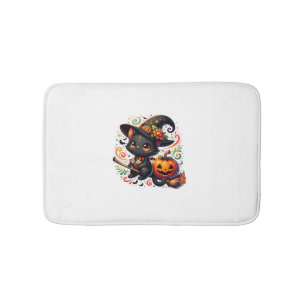 Bats Black Cat Witch Hat Wand Pumpkin Cute Hallowe Bath Mat