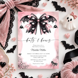 Bats & Bows Halloween Baby Shower Girly Invitation