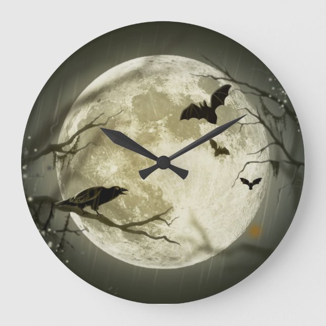 Bats By the Moon on Halloween Large Clock (Front)