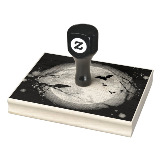 Bats By the Moon on Halloween Rubber Stamp (Stamp)