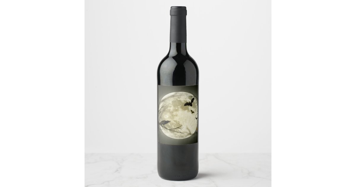 Bats By the Moon on Halloween Wine Label | Zazzle