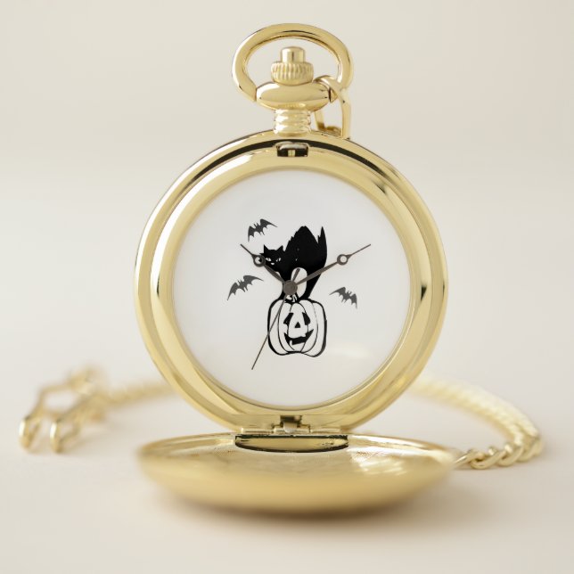 bats cat pumpkin halloween pocket watch (Inside)