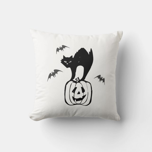 bats cat pumpkin halloween throw pillow (Front)