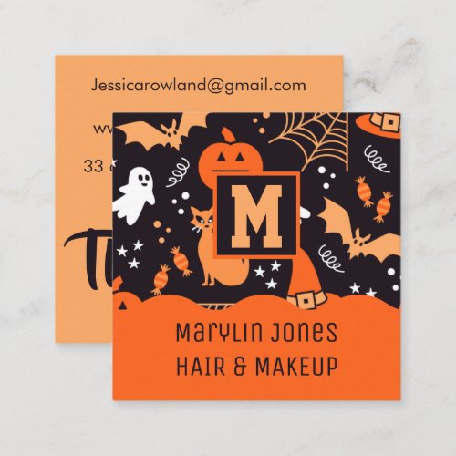BATS CATS AND GHOSTS HALLOWEEN  SQUARE BUSINESS CARD