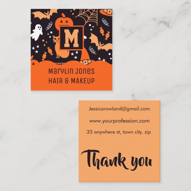 BATS CATS AND GHOSTS HALLOWEEN  SQUARE BUSINESS CARD (Front/Back)