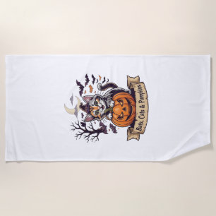 Bats Cats Pumpkins Halloween Witch Cat Spooky Tree Beach Towel