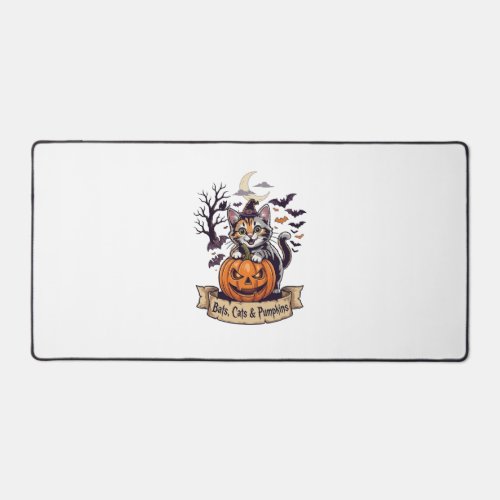 Bats Cats Pumpkins Halloween Witch Cat Spooky Tree Desk Mat