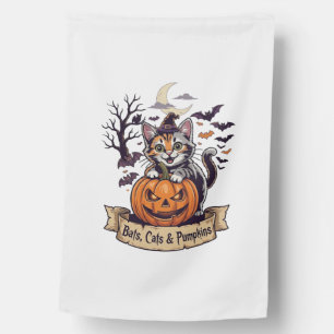 Bats Cats Pumpkins Halloween Witch Cat Spooky Tree House Flag