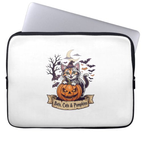 Bats Cats Pumpkins Halloween Witch Cat Spooky Tree Laptop Sleeve