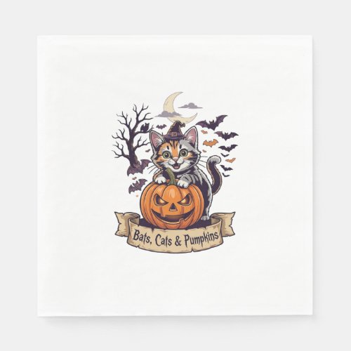 Bats Cats Pumpkins Halloween Witch Cat Spooky Tree Napkins