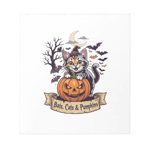 Bats Cats Pumpkins Halloween Witch Cat Spooky Tree Notepad