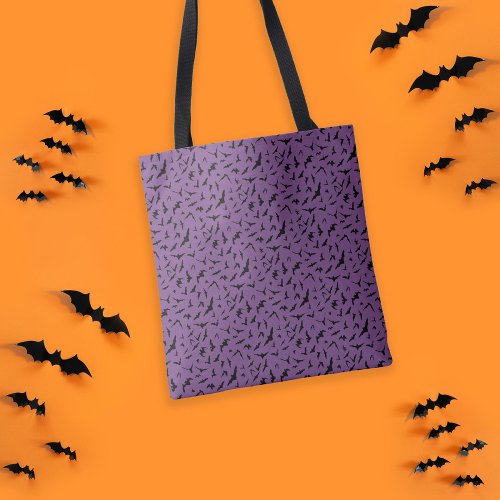 Bats Custom Color Purple Trick or Treat Halloween Tote Bag