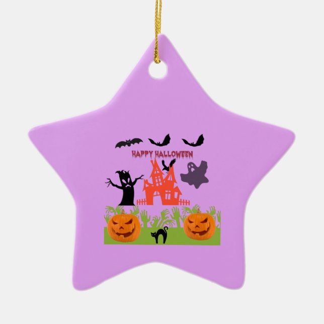 Bats Dancing, Zombie Hands Emerging, Ghost, Raven Ceramic Ornament (Front)