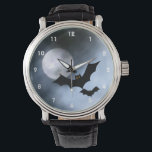 Bats Design Watch<br><div class="desc">Wrist Watch featuring a full moon and flying bats in shades of misty blue and gray.</div>