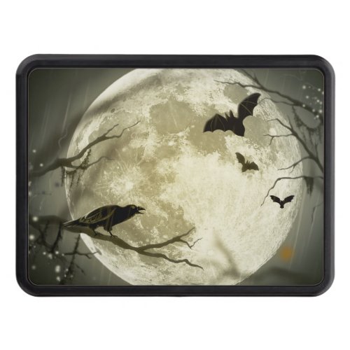 Bats fly Crow sits in Front of Halloween Full Moon Hitch Cover