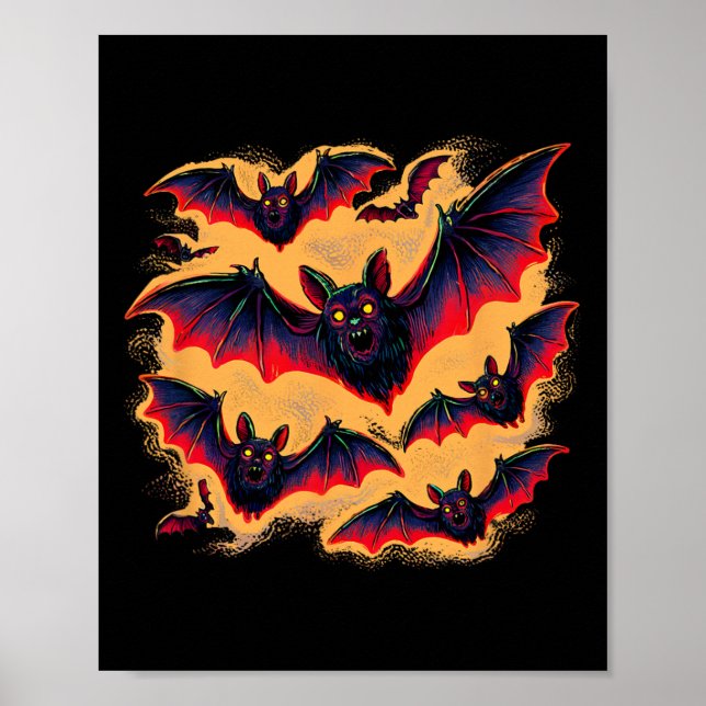 Bats Flying Halloween Creepy Night Fall Fun Tee  Poster (Front)