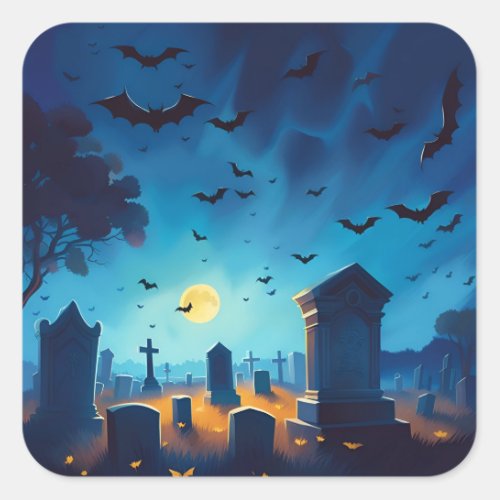 Bats Flying in a Cemetery Square Sticker