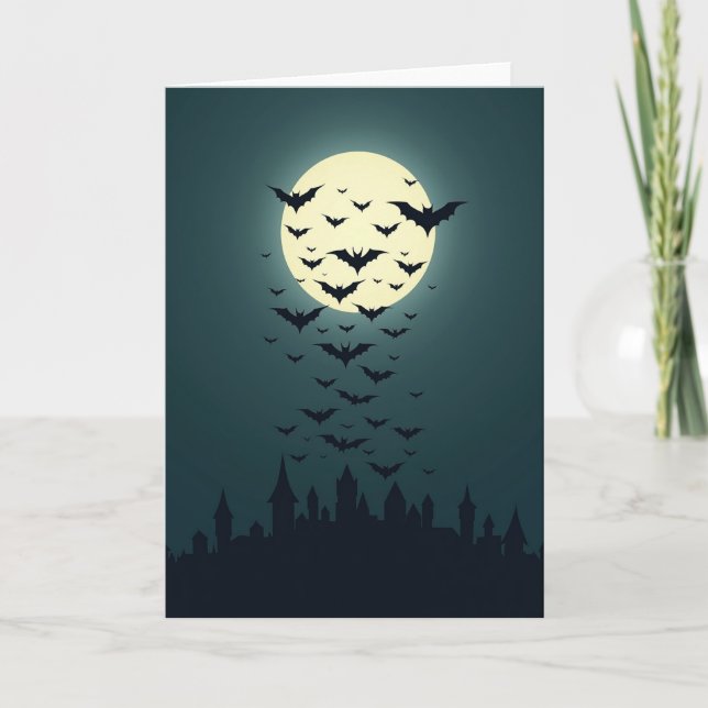 Bats Flying Over Castle Card (Front)