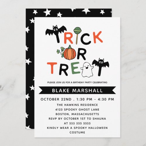 Bats Ghost Trick or Treat Halloween Party Invitation