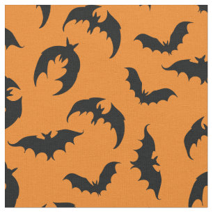 Bats Gothic Halloween Orange Fabric