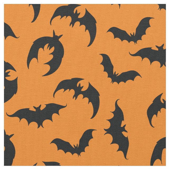 Bats Gothic Halloween Orange Fabric (Close Up)