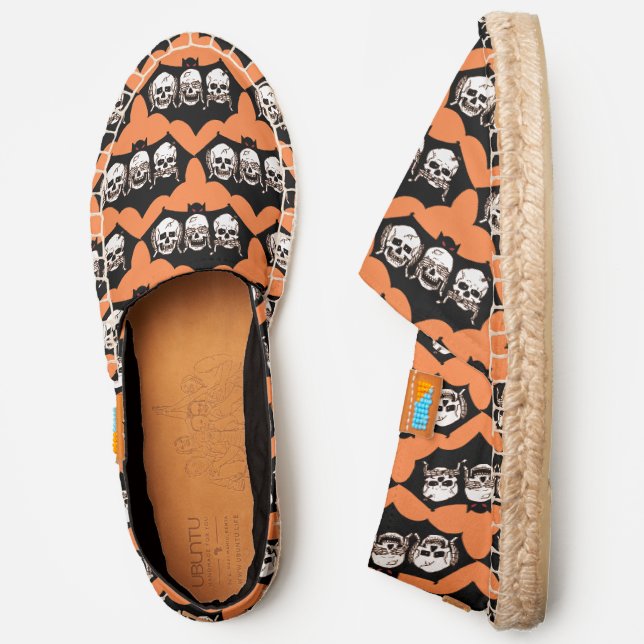 Bats Gothic Skull See Hear Speak No Evil Papaya Cn Espadrilles (Side)