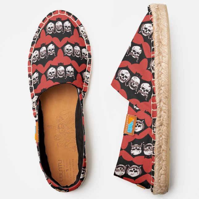 Bats, Gothic Skull See Hear Speak No Evil, Red Can Espadrilles (Side)