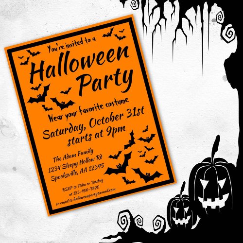 Bats Halloween Party Invitation Postcard