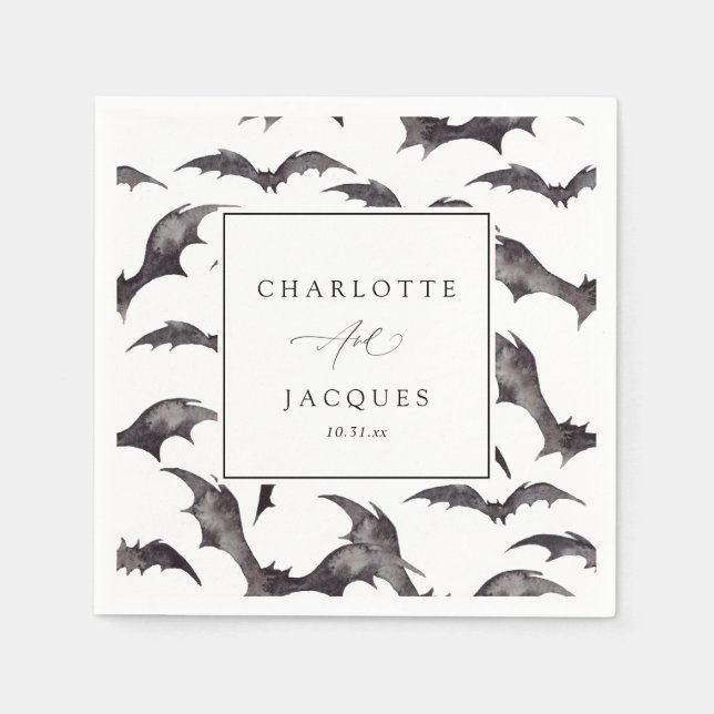 Bats Halloween Wedding- White Napkins (Front)