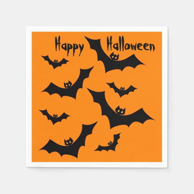Bats Happy Halloween Party Napkins (Front)