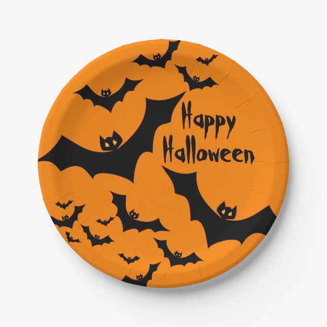 Bats Happy Halloween Party Paper Plates (Front)