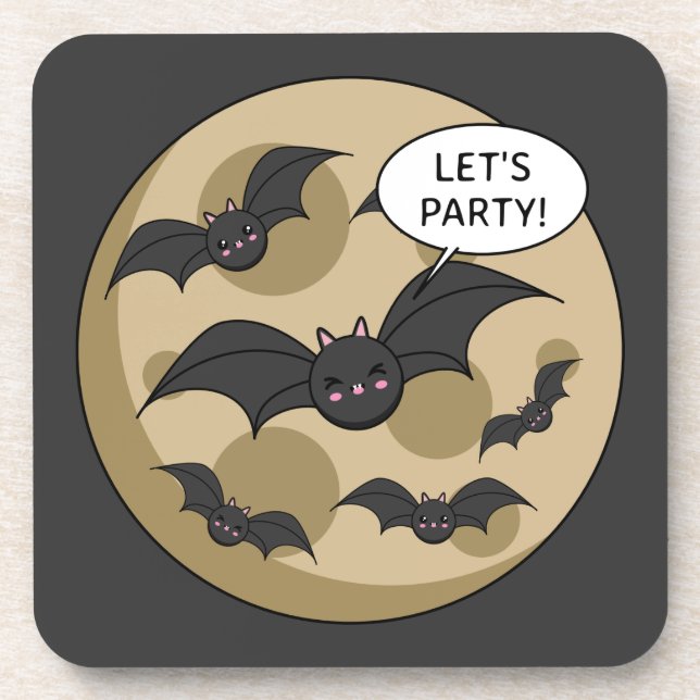 Bats Having Party on Full Moon Beverage Coaster (Front)
