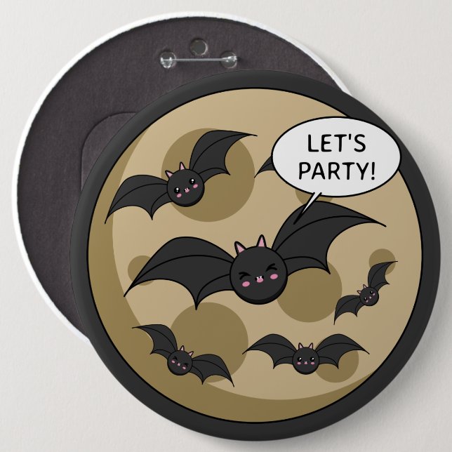 Bats Having Party on Full Moon Button (Front & Back)