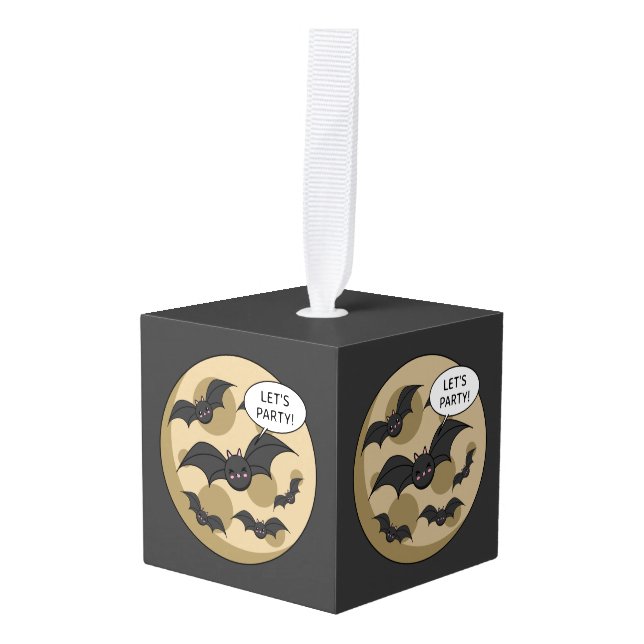 Bats Having Party on Full Moon Cube Ornament (Front Angled)
