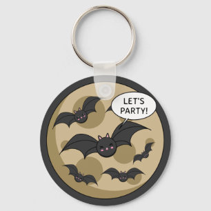 Bats Having Party on Full Moon Keychain