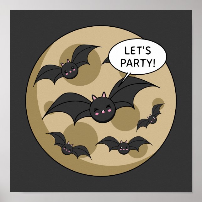Bats Having Party on Full Moon Poster (Front)