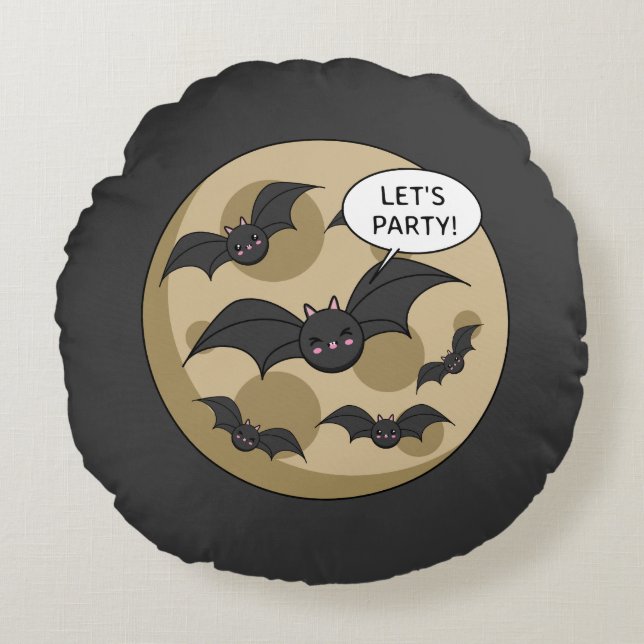 Bats Having Party on Full Moon Round Pillow (Front)