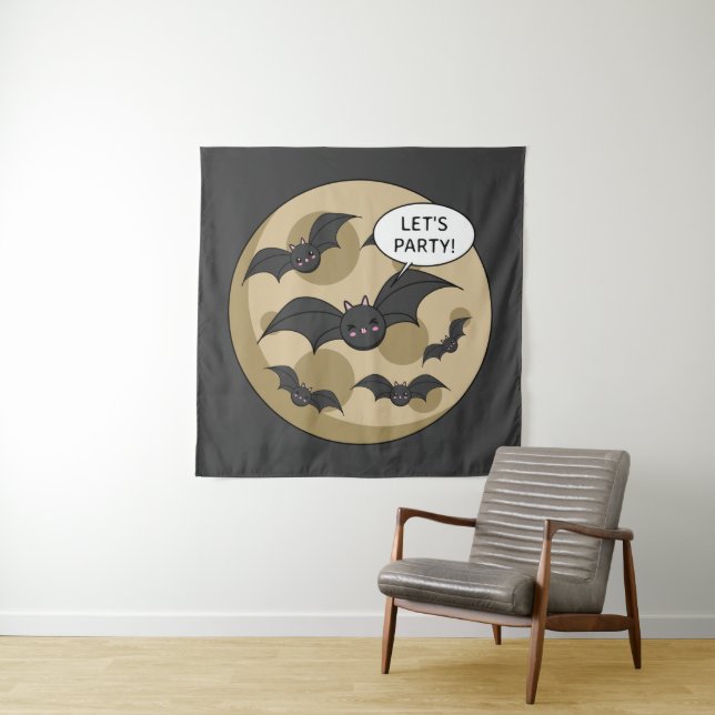 Bats Having Party on Full Moon Tapestry (In Situ)