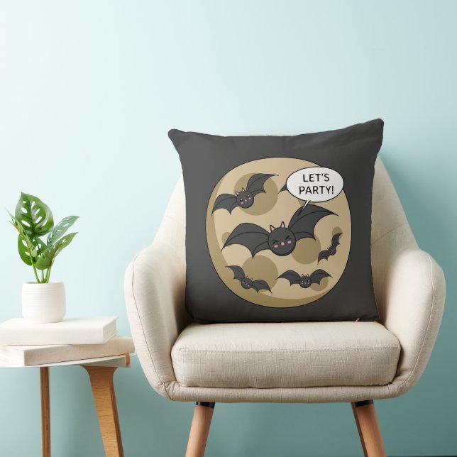 Bats Having Party on Full Moon Throw Pillow (Chair)