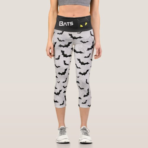 Bats iconic Halloween Silhouettes Gray   Black Capri Leggings