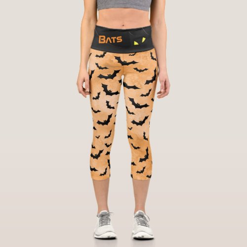 Bats iconic Halloween Silhouettes Orange  Black  Capri Leggings