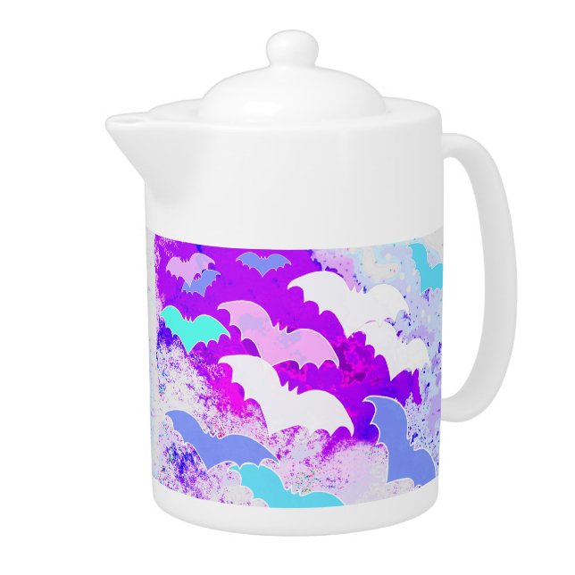 Bats In Flight Pastel Purple Teapot (Right)