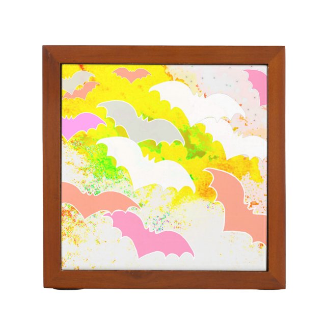 Bats In Flight Pastel Yellow Desk Organizer (Front)